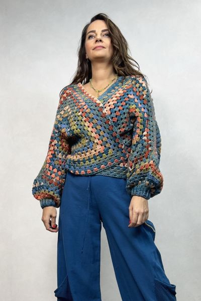 Batik El Örgüsü Hırka - Petrol Batik