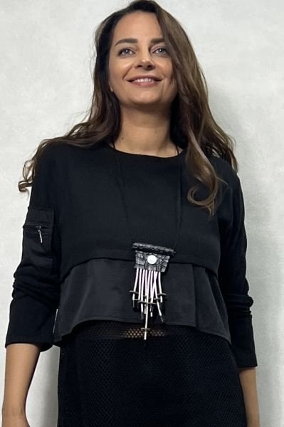 Lamante Saçaklı Kolye - Siyah Beyaz