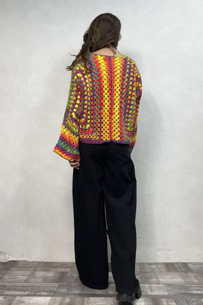 Batik El Örgüsü Hırka - Gökkuşağı Batik