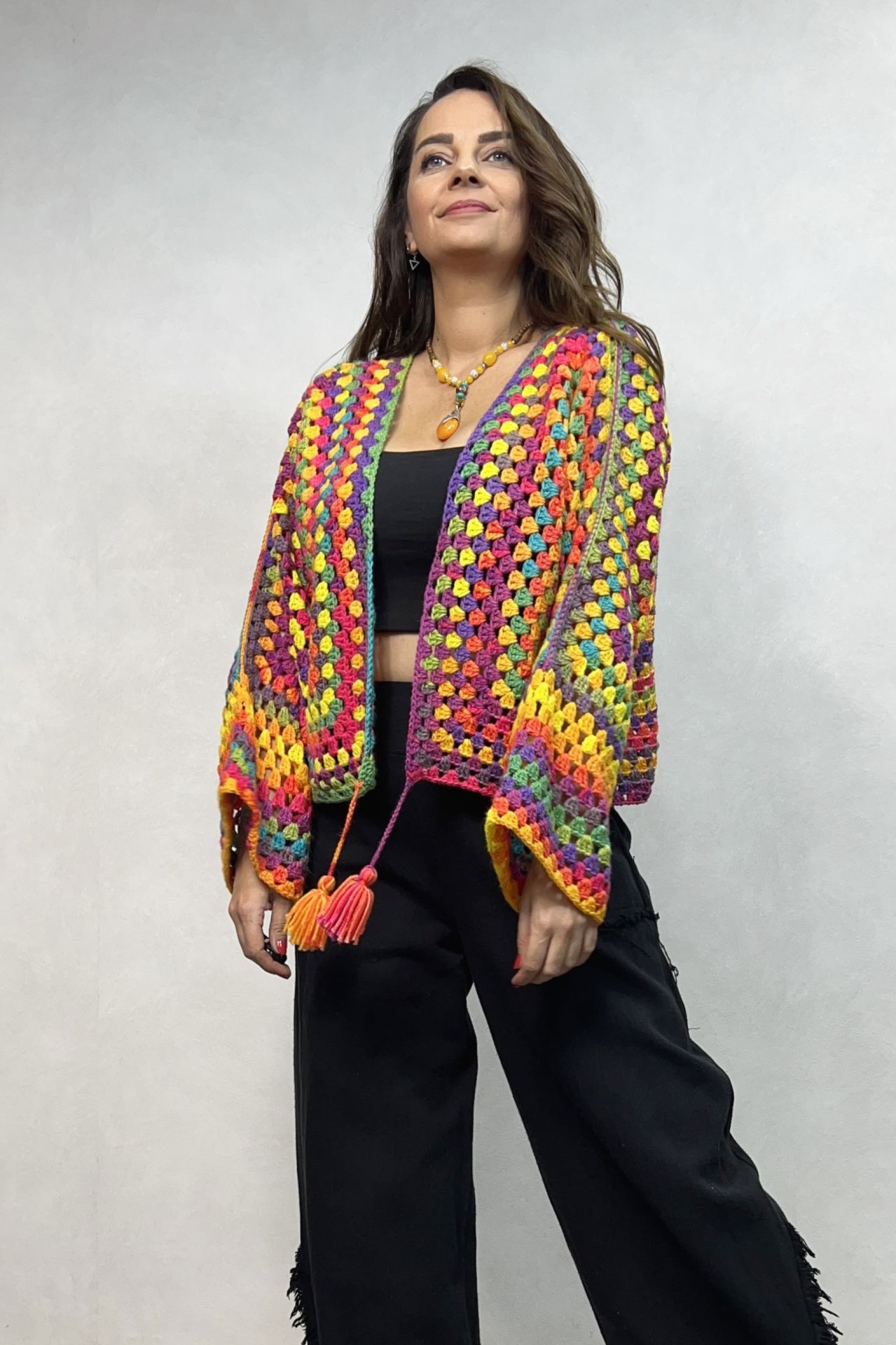 Batik El Örgüsü Hırka - Gökkuşağı Batik