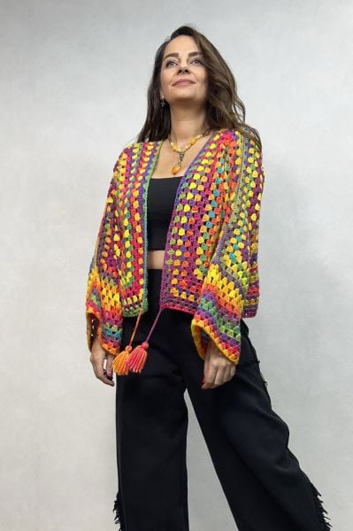 Batik El Örgüsü Hırka - Gökkuşağı Batik