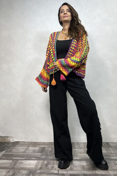 Batik El Örgüsü Hırka - Gökkuşağı Batik