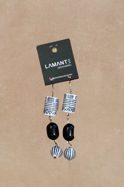 Lamante Etnik Küpe - Siyah Beyaz
