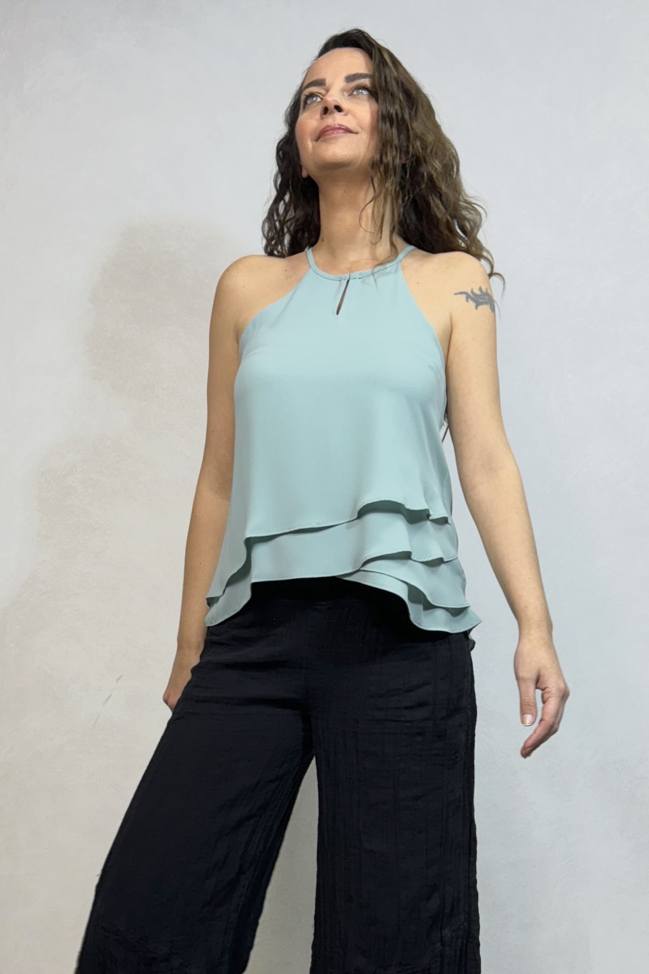 Pencere Detaylı Şık Bluz - Su Yeşili
