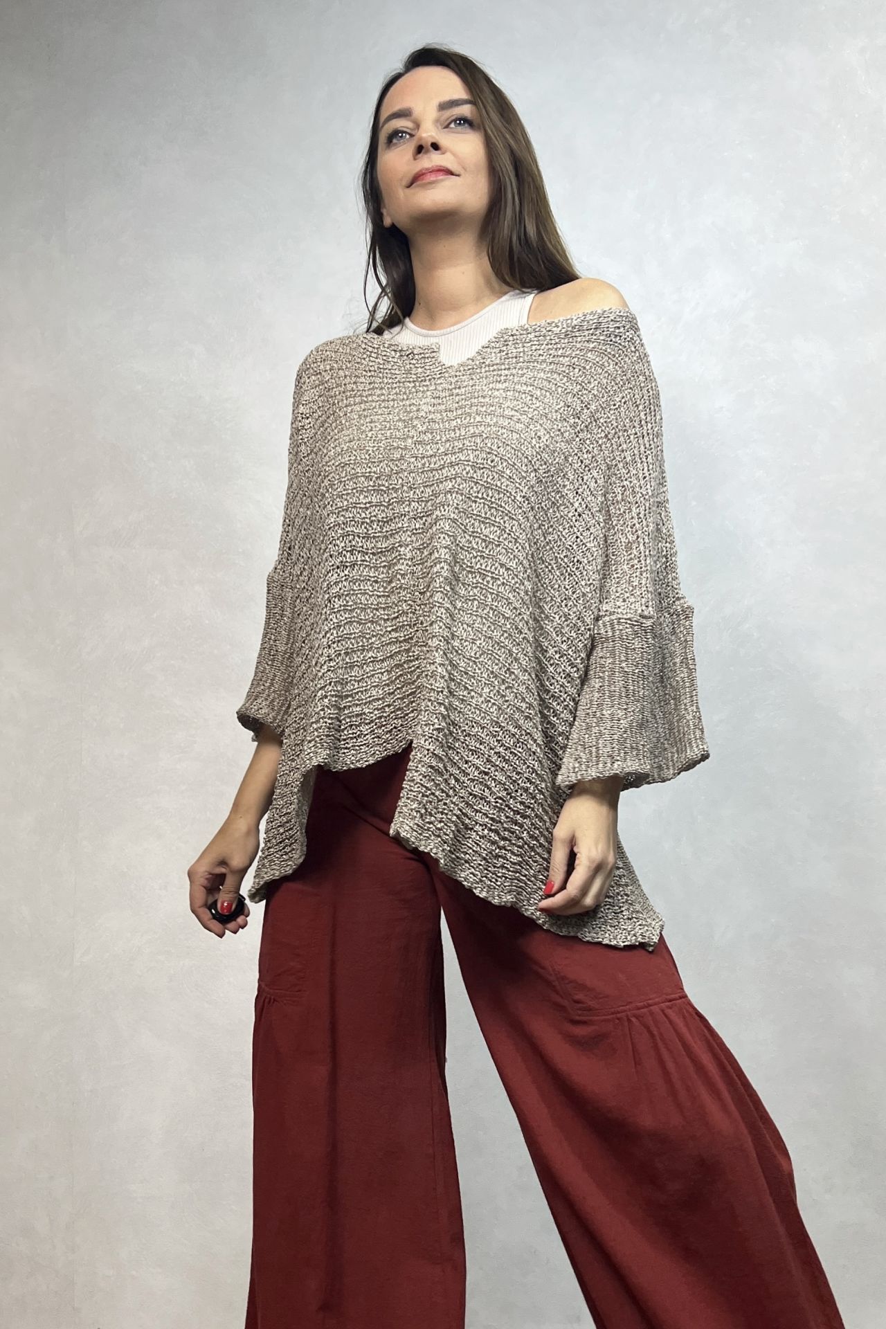 Kayık Yaka Merserize Bluz - Vizon