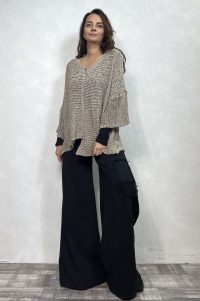 Kayık Yaka Merserize Bluz - Vizon