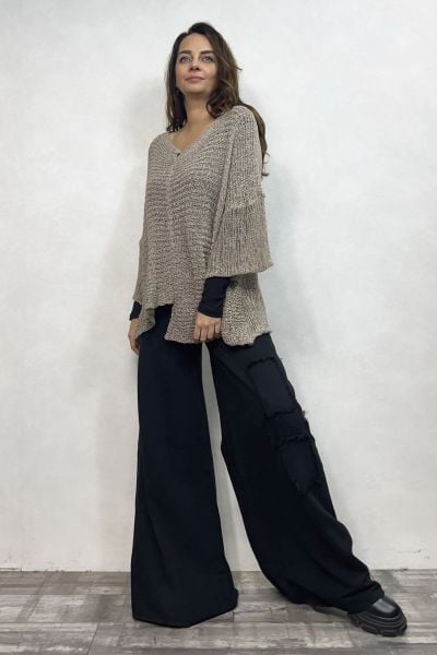 Kayık Yaka Merserize Bluz - Vizon