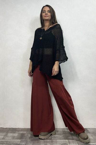 Kayık Yaka Merserize Bluz - Siyah