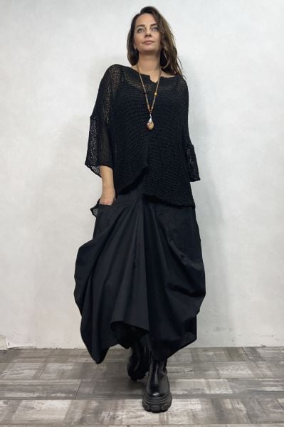 Kayık Yaka Merserize Bluz - Siyah