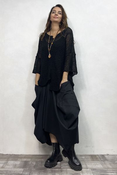Kayık Yaka Merserize Bluz - Siyah