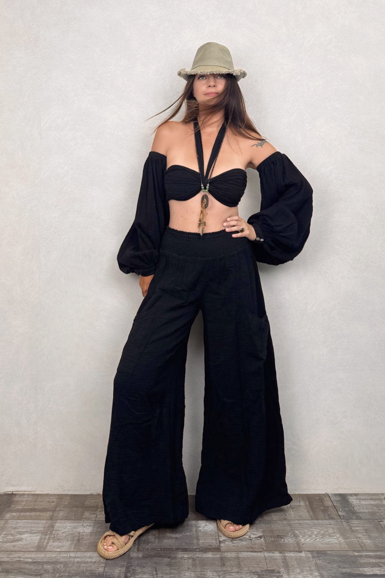 Bendis Müslin Pantolon - Siyah