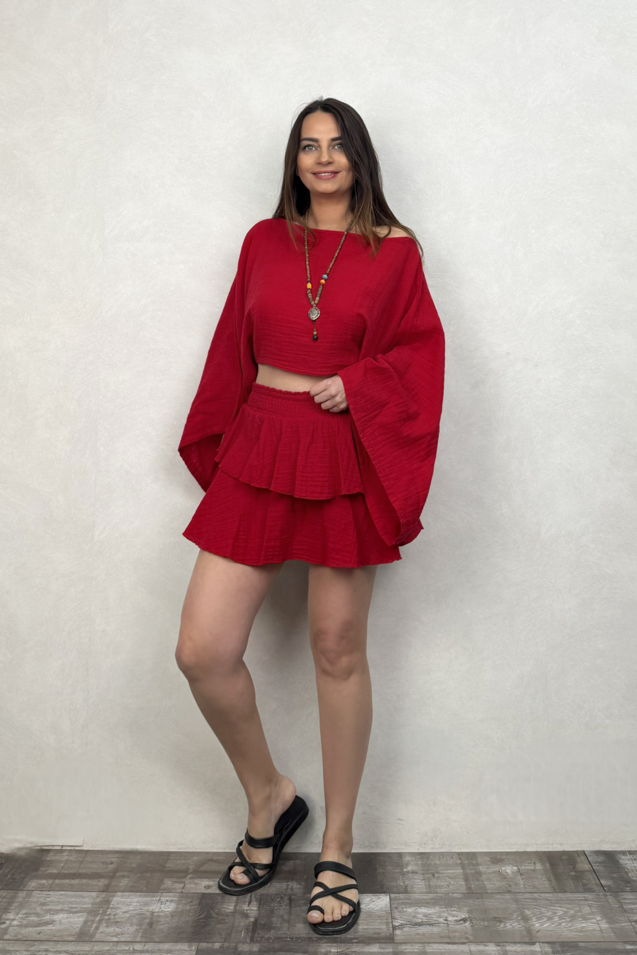 Pan Müslin Şort Etek Barbados Cherry - Vişne