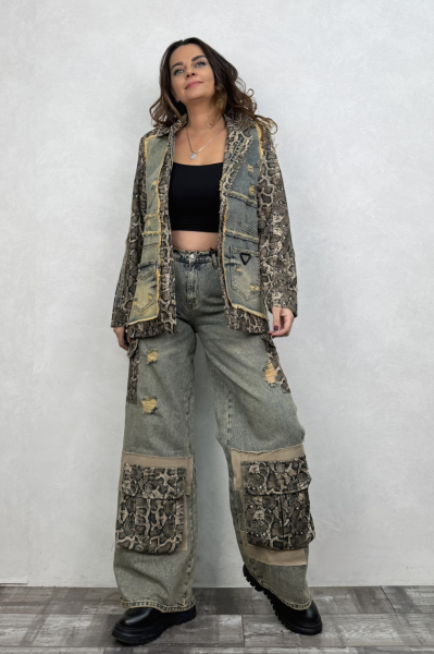 Snake Garnili  Pantolon Ceket Kombin - Yeşil