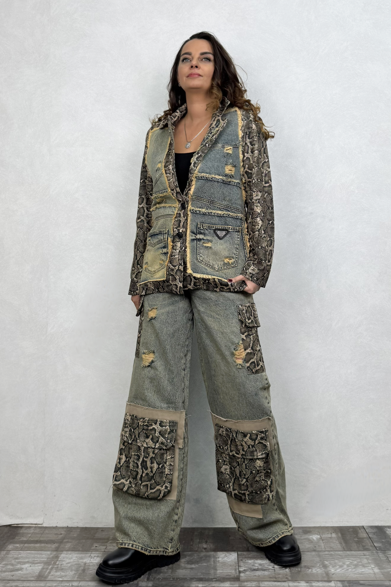 Snake Garnili  Pantolon Ceket Kombin - Yeşil