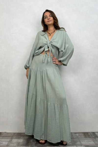 Dione Müslin Etek - Mint Yeşil