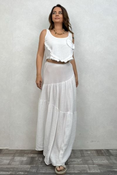 Kos Müslin Askılı Crop - Beyaz