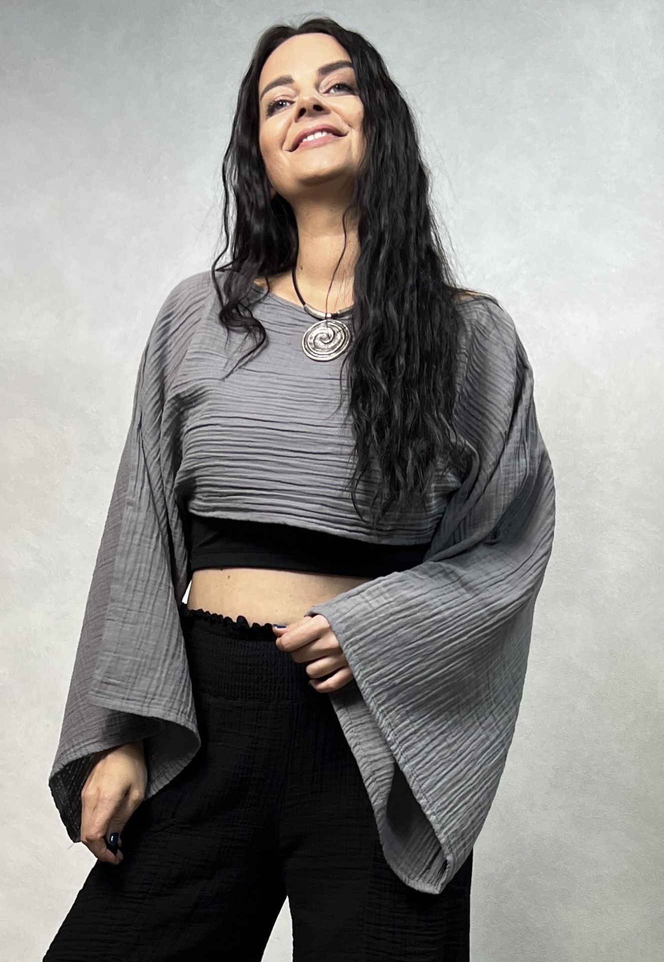 Bia Müslin Bluz Dark Grey -Antrasit