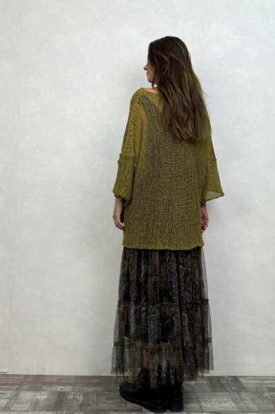 Kayık Yaka Merserize Bluz - Zeytuni