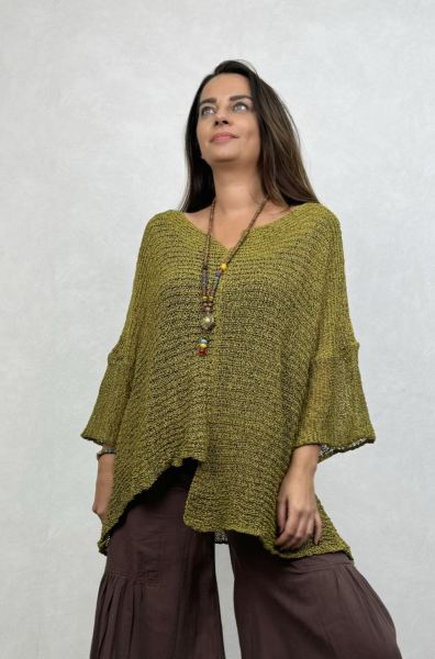 Kayık Yaka Merserize Bluz - Zeytuni
