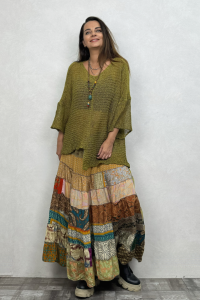 Kayık Yaka Merserize Bluz - Zeytuni