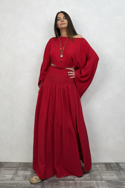 Bia Müslin Bluz Barbados Cherry - Vişne