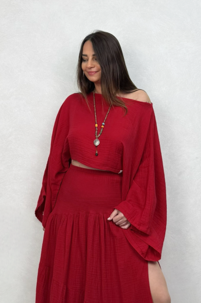 Bia Müslin Bluz Barbados Cherry - Vişne