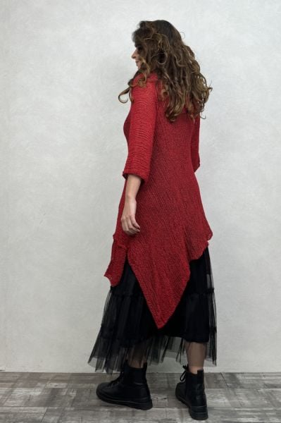 Merserize Tunik ve Tül Etek Kombin - Kırmızı Siyah