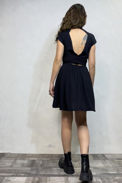 Wispy Pencereli Mini Elbise- Siyah