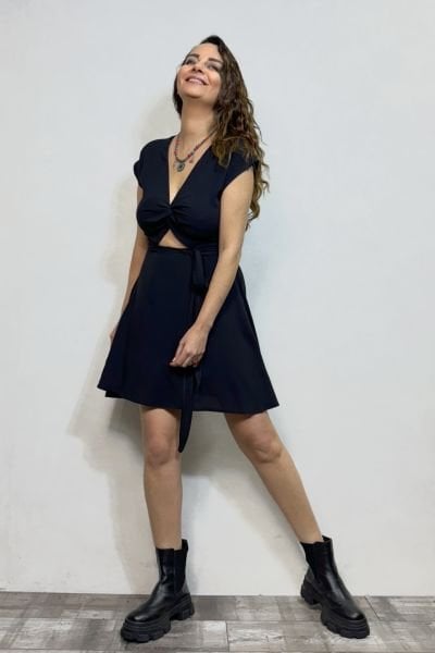 Wispy Pencereli Mini Elbise- Siyah