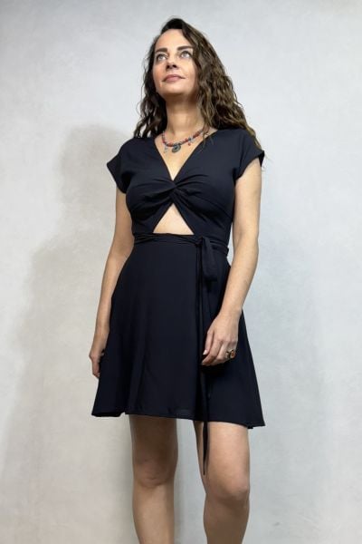 Wispy Pencereli Mini Elbise- Siyah