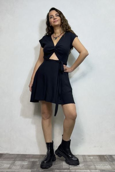 Wispy Pencereli Mini Elbise- Siyah