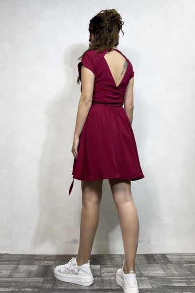 Wispy Pencereli Mini Elbise- Bordo