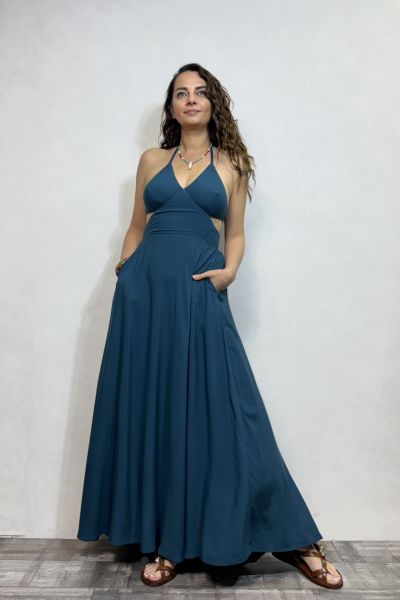 Bohem Maxi Elbise- Petrol Mavi