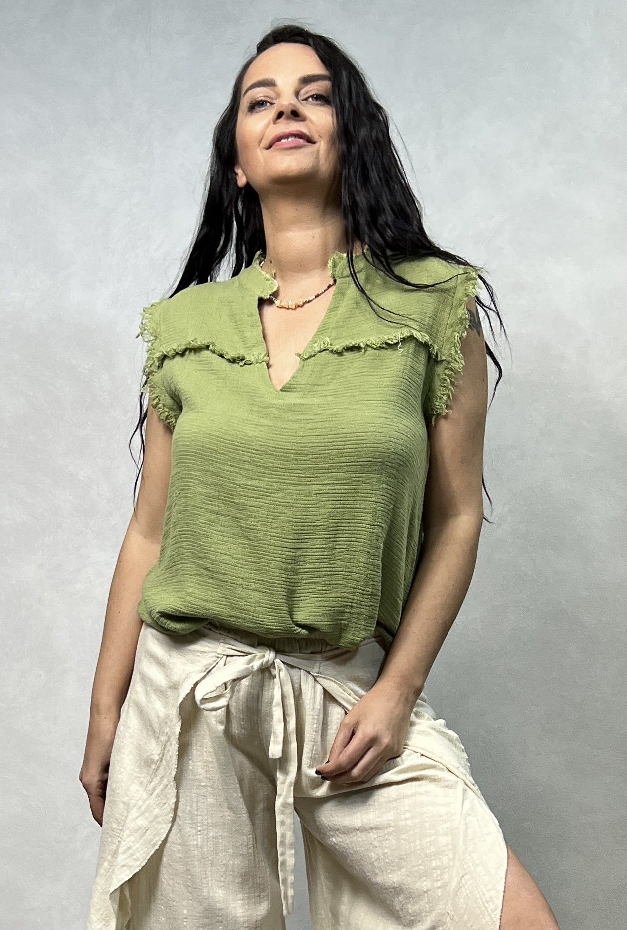 Elina Bluz Sage Green - Yeşil