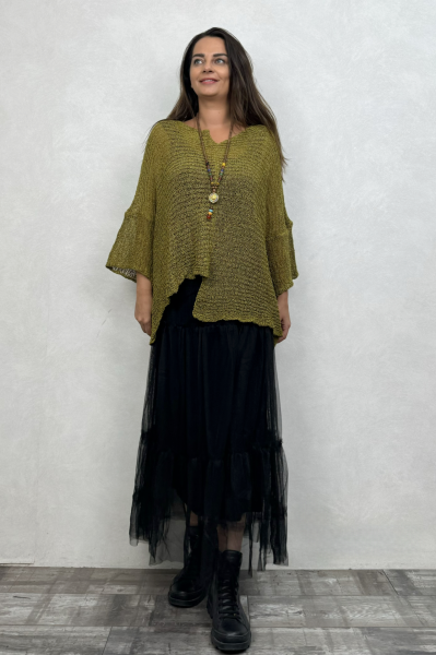 Merserize Bluz ve Tül Etek Kombin - Zeytuni Siyah