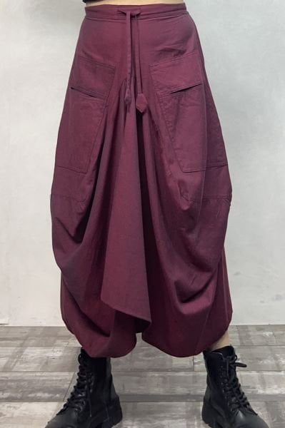 Cepli Uzun Şalvar Etek - Bordo