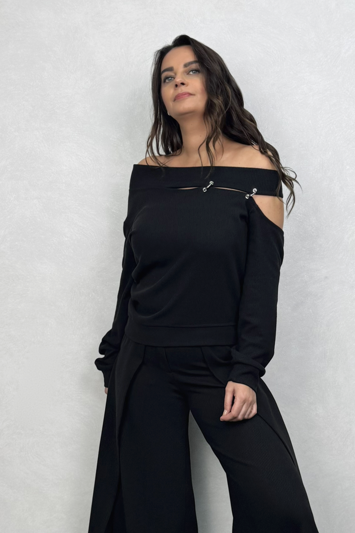 Lamante Straps Halkalı Triko Bluz - Siyah