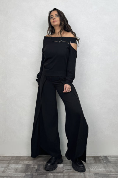 Lamante Straps Halkalı Triko Bluz - Siyah