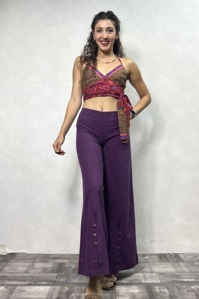 Maya Düğme Detaylı Pantolon - Mor