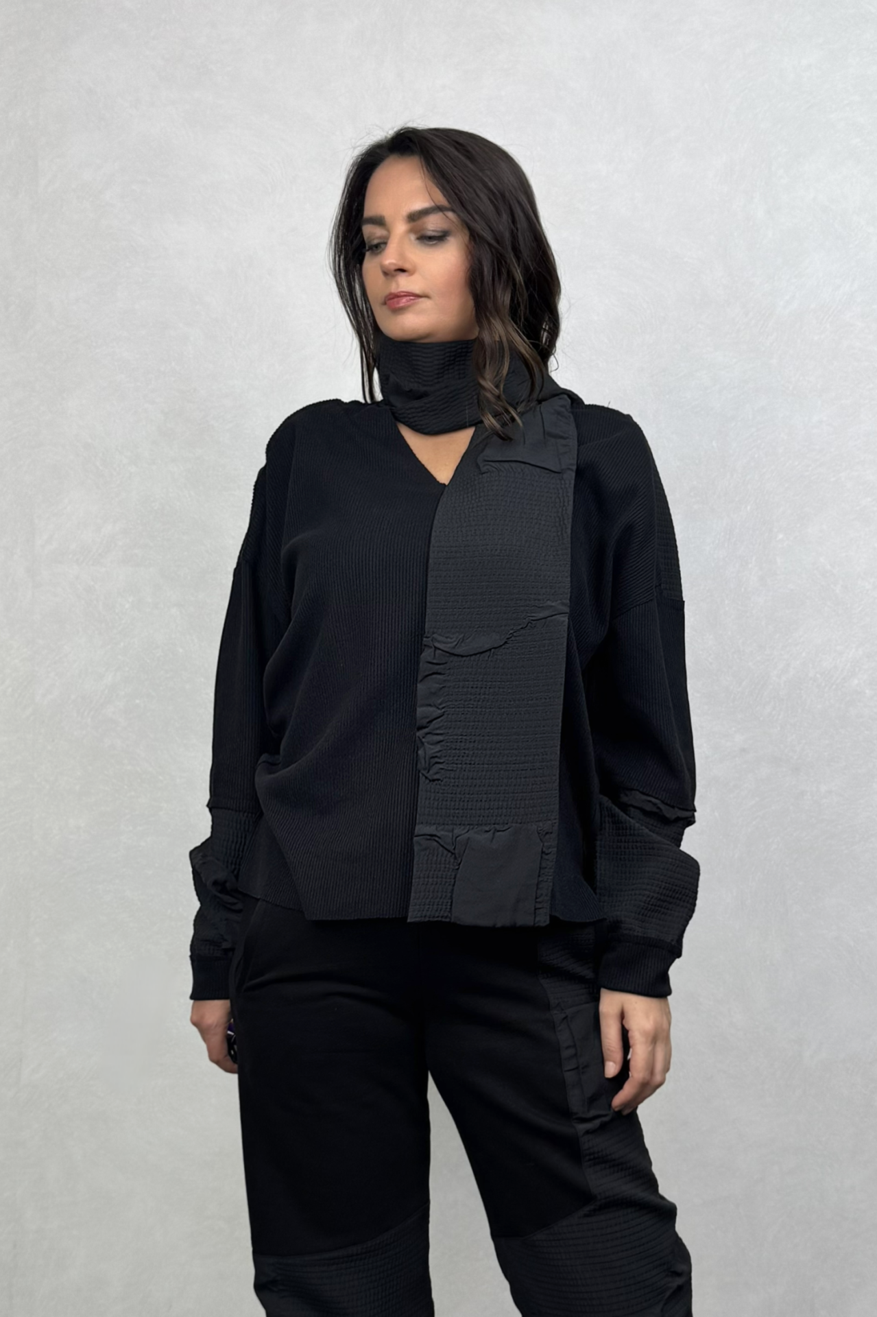 Lamante Pole Şal Detaylı Bluz - Siyah