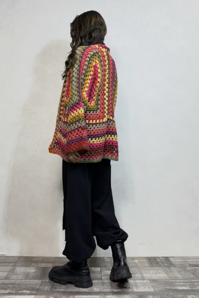Batik El Örgüsü Hırka - Renkli Batik