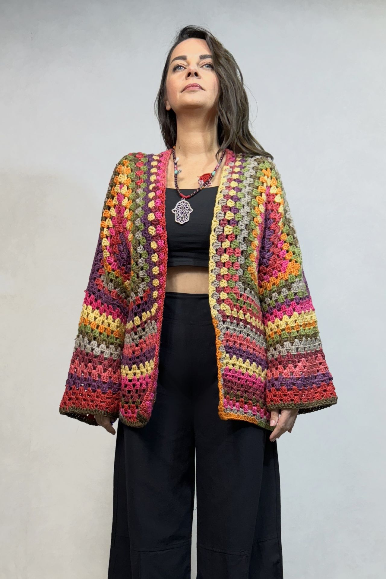 Batik El Örgüsü Hırka - Renkli Batik