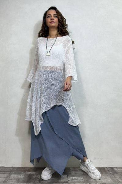 Asimetrik Merserize Tunik - Beyaz