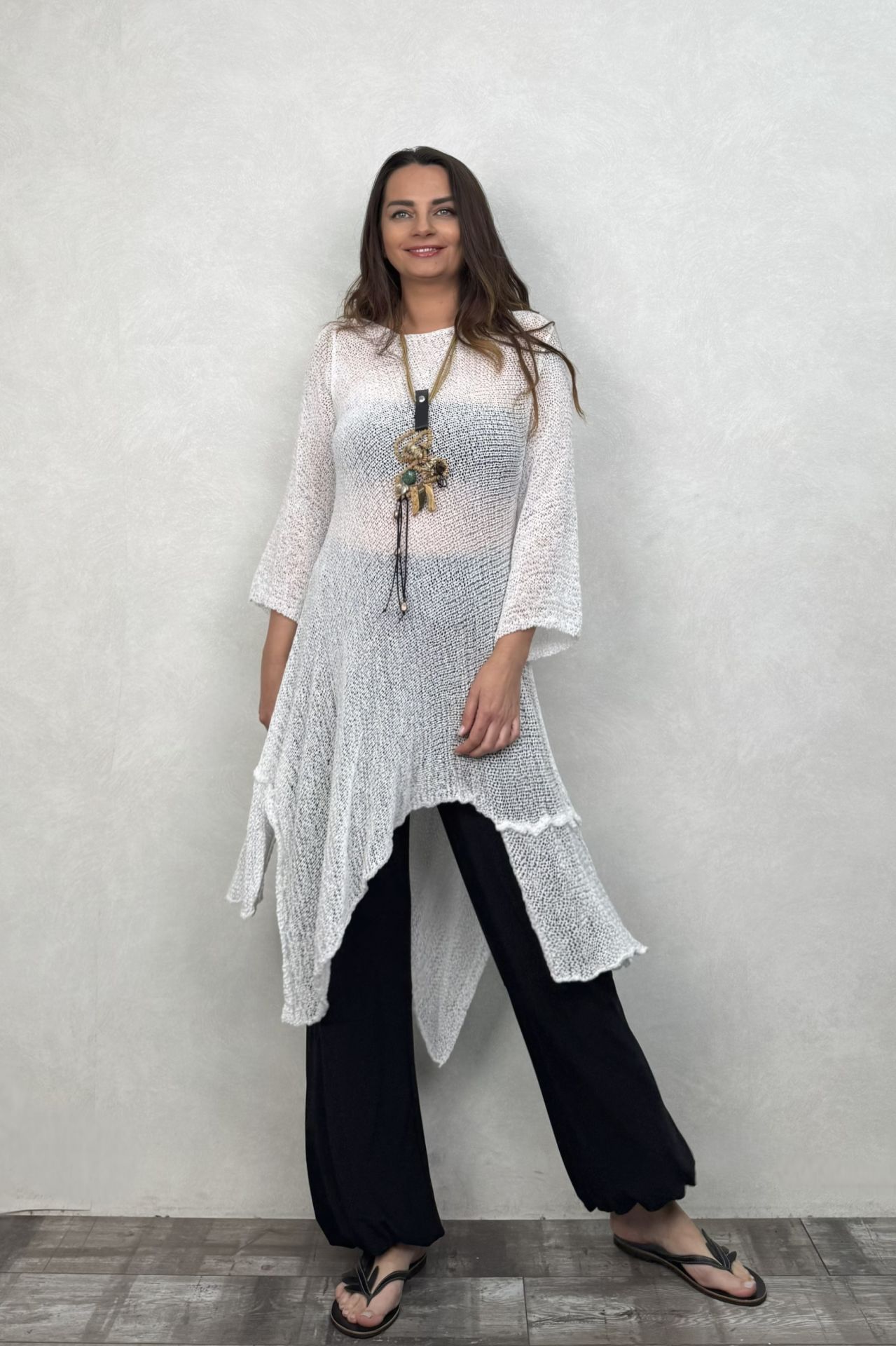 Asimetrik Merserize Tunik - Beyaz