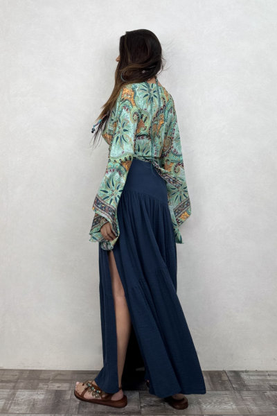 Kimono Kol İpek Bolero Bluz - Yeşil Bordo