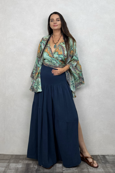 Kimono Kol İpek Bolero Bluz - Yeşil Bordo