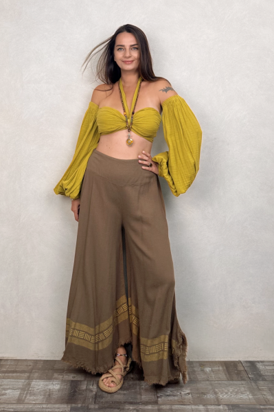 Frig Ağaç Baskı Pantolon Neutral Brown -Doğal Kahve