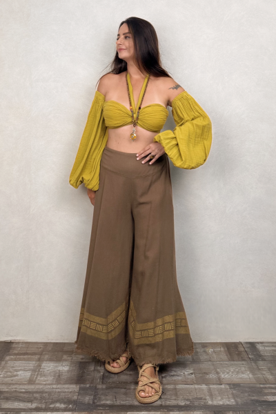 Frig Ağaç Baskı Pantolon Neutral Brown -Doğal Kahve