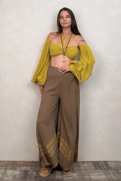 Frig Ağaç Baskı Pantolon Neutral Brown -Doğal Kahve