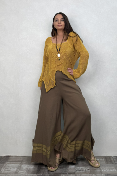 Frig Ağaç Baskı Pantolon Neutral Brown -Doğal Kahve